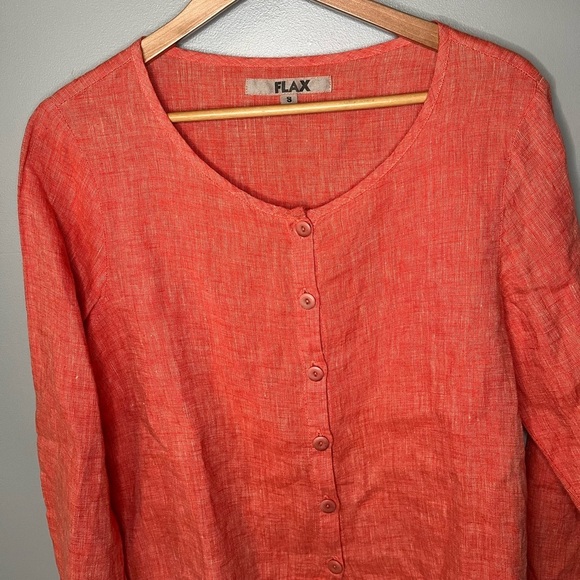 FLAX 100% Linen Tangerine Button Blouse - Picture 4 of 9